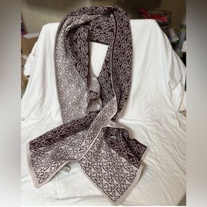 Michael Kors Warm Knit Scarf Burgundy MK Logo Monogram Reversible 64x9”
